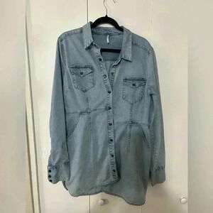 Free people long sleeve women’s blue jean dress